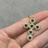 Dije Cruz Circones Blanco y Verde Oro amarillo 18k 3,34 Gr / 3,03 mm / 3,00 Cm