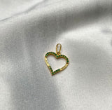 Dije Corazón Circón Verde Oro amarillo 18k 0,72 Gr / 13,59 mm / 2 Cm