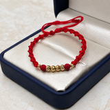Pulsera tejida Balines #4 y #3 con neoprenos rojos Oro amarillo 18k 0,33 Gr