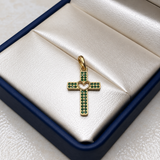 Dije Cruz Corazón Circon Verde Oro amarillo 18k 1,40 Gr / 1,12 mm / 2,5 Cm