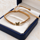 Pulsera tejida Herraje mariposa diamantada y balines #3 Oro amarillo 18k 0,41 Gr