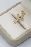 Dije cruz circón blanca y verde oro amarillo 18k 1,22 gr / 3,00 cm
