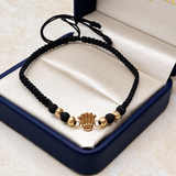 Pulsera tejida Herraje Rx silueta, balines #4 y neoprenos negros Oro amarillo 18k 0,62 Gr