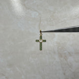 Dije Cruz Corazón Circon Verde Oro amarillo 18k 1,40 Gr / 1,12 mm / 2,5 Cm