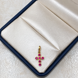 Dije Cruz Circón Fucsia Oro amarillo 18k 0,73 Gr / 1,56 mm / 1,4 Cm