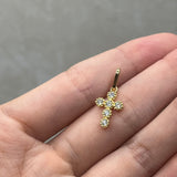 Dije Cruz Circón Blanco Oro amarillo 18k 0,72 Gr / 1,58 mm / 1,4 Cm