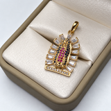 Dije Virgen de Guadalupe Circones Blancos, Azules y Rojo Oro amarillo 18k 4,98 Gr / 4,46 mm / 3,3 Cm