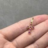 Dije Cruz Circón Fucsia Oro amarillo 18k 0,73 Gr / 1,56 mm / 1,4 Cm