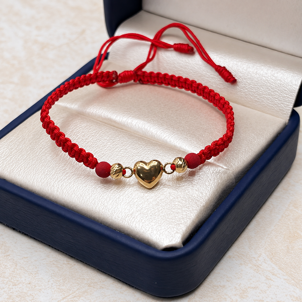 Pulsera tejida Pulso Balines #4 y Herraje corazon inflado Oro amarillo 18k 0,46 Gr