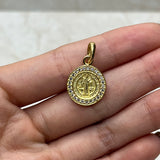 Dije Medalla San Benito Circon Blanco Oro amarillo 18k 2,29 Gr / 1,48 mm / 1,7 Cm