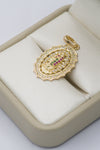 Dije Virgen de Guadalupe circón azul y rosado oro amarillo 18k 3,59 gr / 3 cm