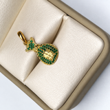 Dije Bolsa de Dinero Circones Verdes Oro amarillo 18k 2 Gr / 2,44 mm / 2,6 Cm