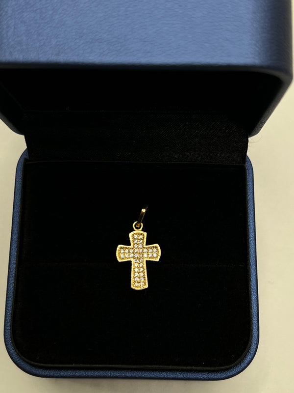 Dije Cruz Circón Blanco Oro amarillo 18k 1,17 Gr / 11,23 mm / 2,3 Cm