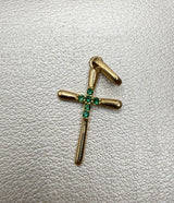 Dije cruz circón verde oro amarillo 18k 1,10 gr / 3 cm