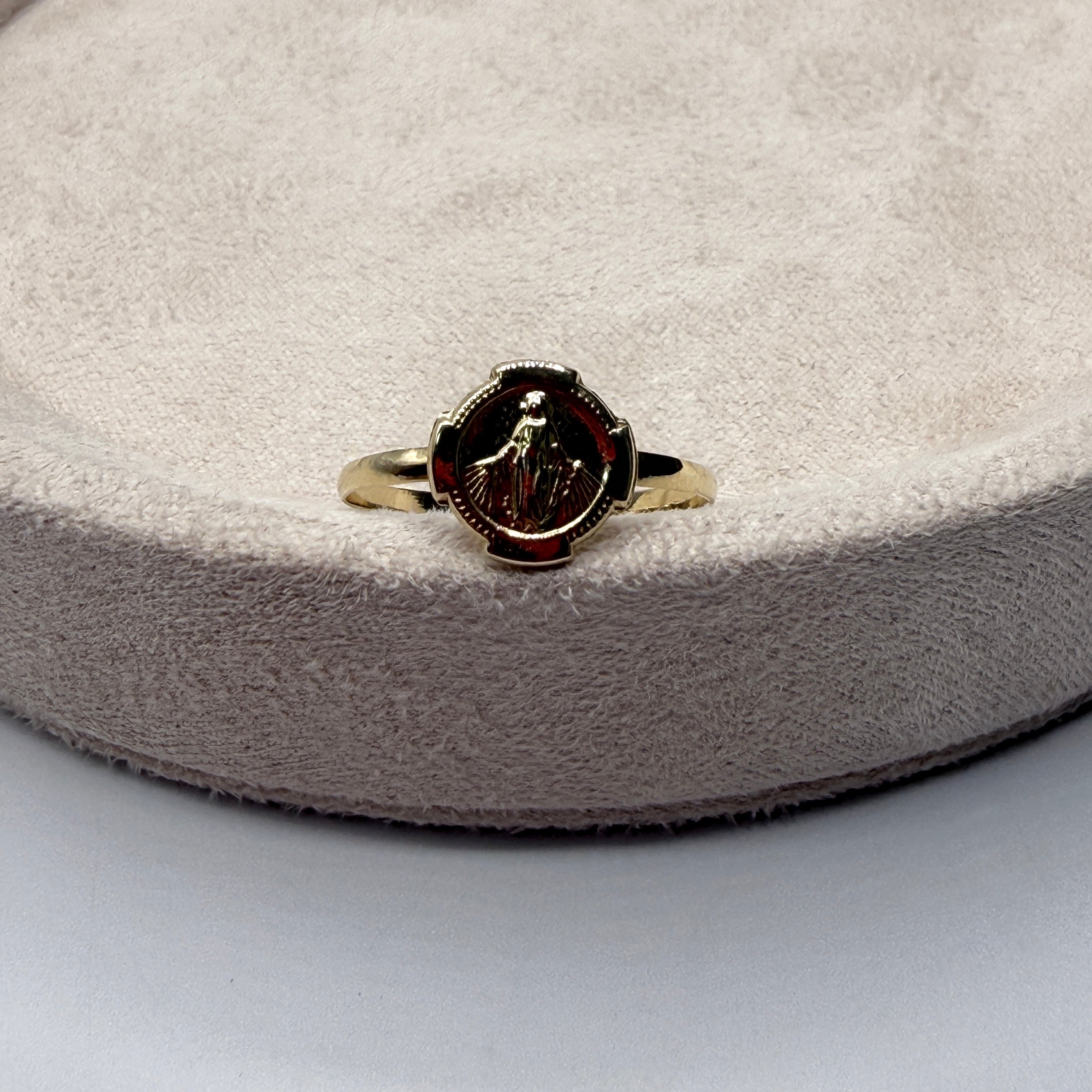 Anillo virgen milagrosa oro amarillo 18k / talla 7 1/2 / 0,94 gr / 1,6 mm