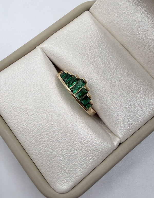 Anillo corona circón verde oro amarillo 18k / talla 6 / 2,06 gr